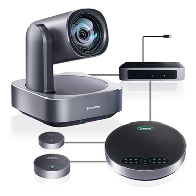 Büroausstattung, Konferenzsystem, 4K-PTZ-Kamera mit 12-fachem optischem Zoom und Freisprecheinrichtung mit 9 Metern Sprachaufnahmereichweite